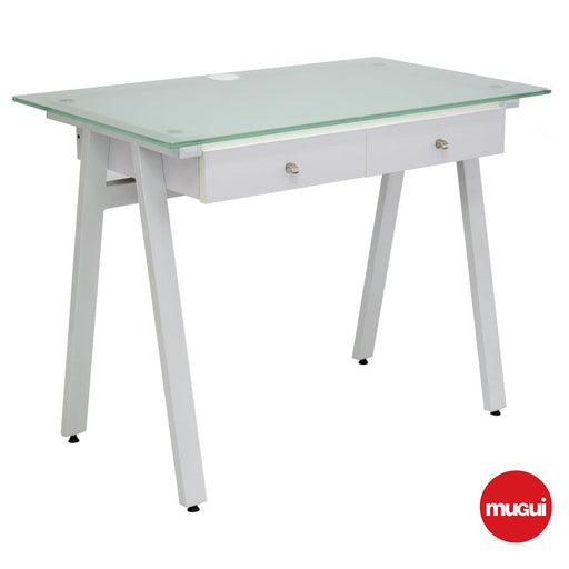 Escritorio de sobre en vidrio con gavetas - MueblesMugui